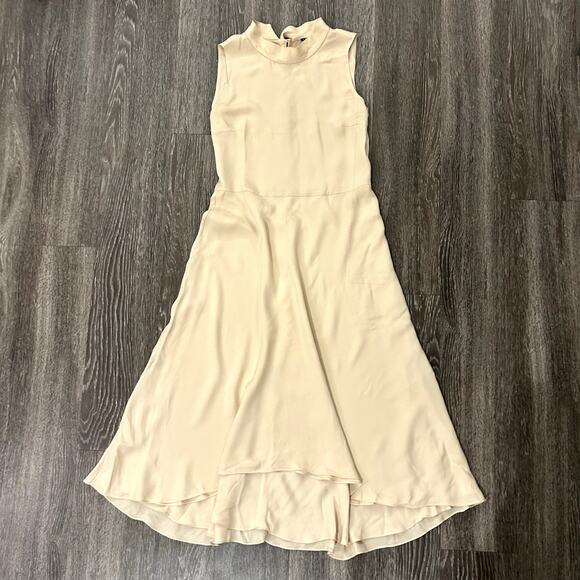 Theory 100% Silk Sleeveless Tie Back Midi Dress High Low Hem Nude Beige Elegant - Picture 12 of 16